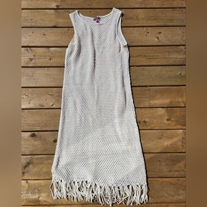 Crochet Cotton Fringe Beach Boho Maxi Lined Shift Dress